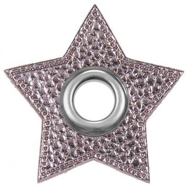 Ösen-Patches Sternform Breite 48 mm ,Höhe 48 mm , Ø 10 mm,  Silbergrau Metallic